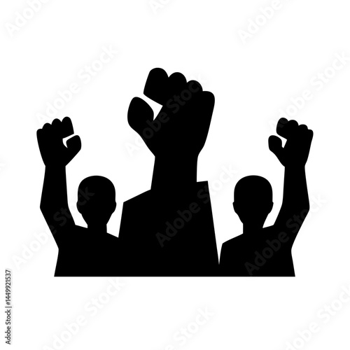 group raising fists silhouette on transparent background for web and graphic design