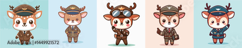 cute deer vector in pilot costume