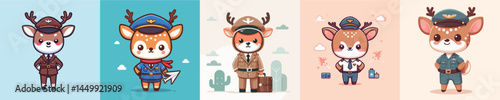 cute deer vector in pilot costume