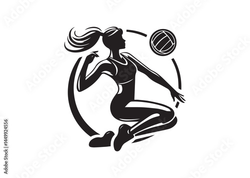 Volleyball player, woman, female volleyball logo, sports clip art, silhouette vector