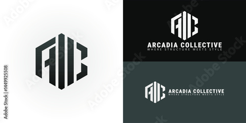 The logo features the letters AC integrated into a geometric design within a hexagonal frame, symbolizing innovative Architectural Construction and applied for business in the construction sector