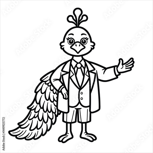 Dapper bird in a suit gestures