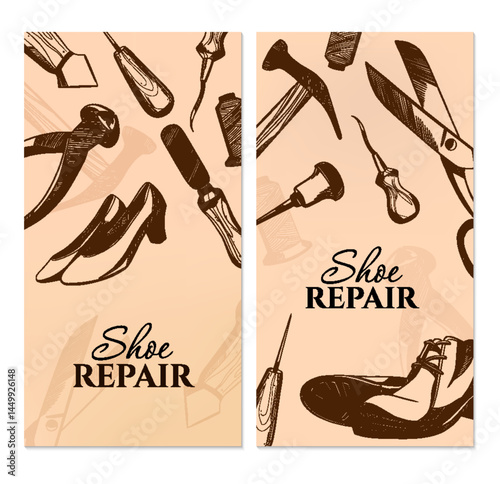 Hand Drawn Traditional Shoemaker Vertical Banner Set