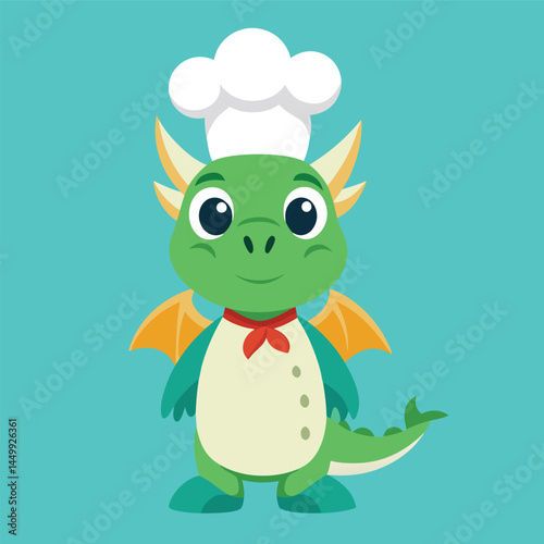 Introducing our delightful dragon mascot character, dressed as a chef and ready to cook up some fun! This charming and playful design is perfect for adding a touch of culinary magic to your projects. 