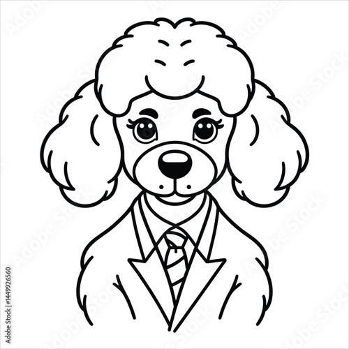 Poodle prof in suit and tie. Vector illustration for coloring book
