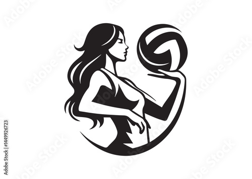 Volleyball player, woman, female volleyball logo, sports clip art, silhouette vector