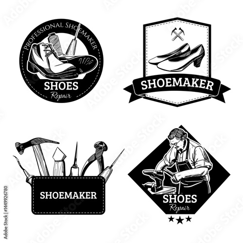 Hand Drawn Traditional Shoemaker Logo Set