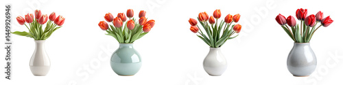 Wallpaper Mural Set, Collection of A ceramic vase with fresh tulips isolated on transparent background. Torontodigital.ca