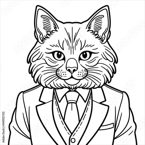 Suited cat formal portrait illustration