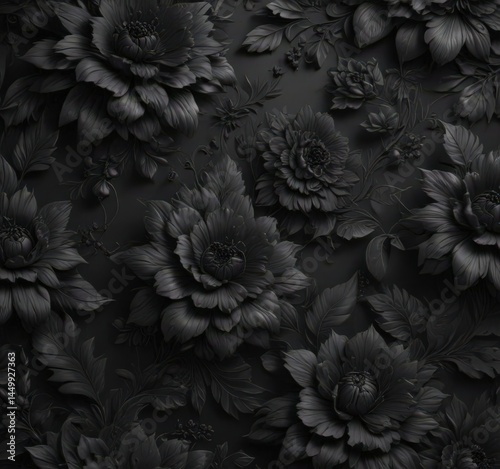 Luxurious black charcoal floral wallpaper with intricate details Stylish home interior accent , home decor, intricate