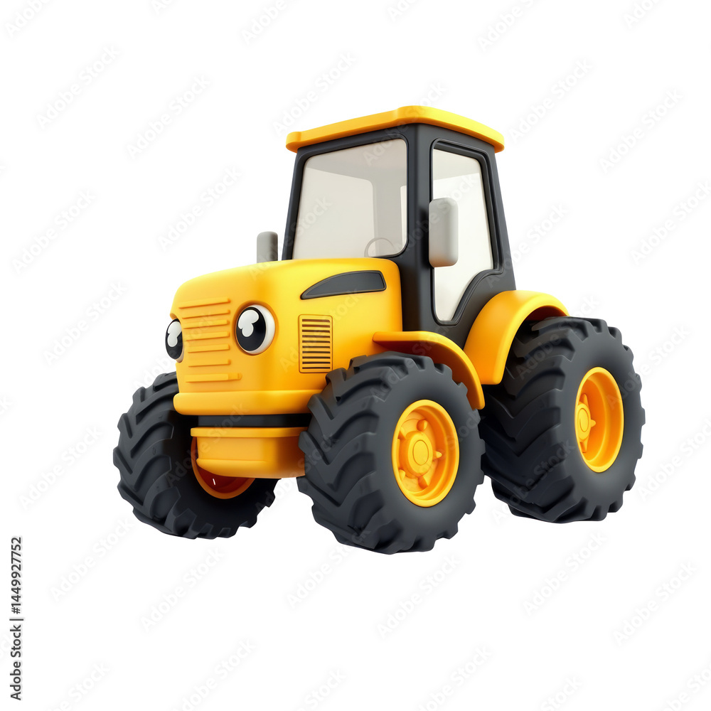 Construction Tractor with Large Rear Wheels and Bright Yellow Body Floating 3D Construction Tractor with Large Rear Wheels and Bright Yellow Body Floating 3D