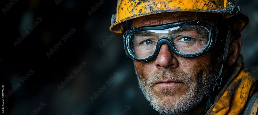 Fototapeta premium Senior Worker in Oil and Chemical Industry with Hard Hat and Glasses,