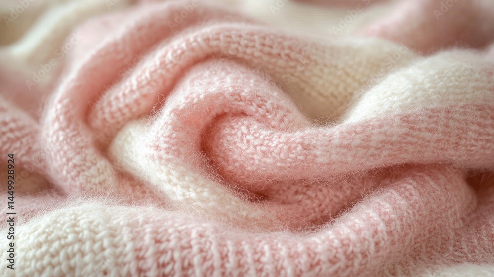 Fototapeta premium Delicate, pink and cream textured knitted fabric.