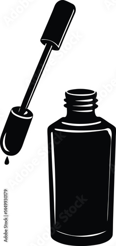 bottle of nail polish with open brush on white 