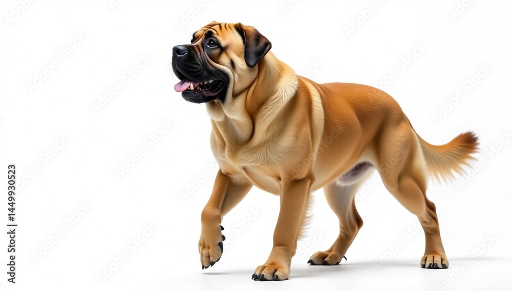 Obraz premium Majestic Mastiff, powerful stance, white background, stock photo, canine photography, canine