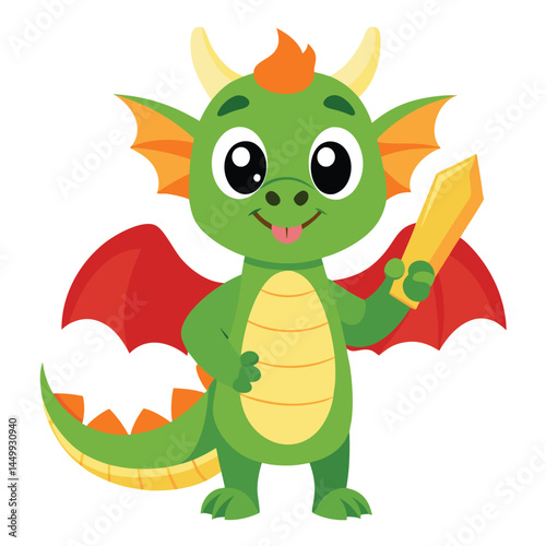 Discover our adorable dragon mascot character, cheerfully holding a sausage. This cute and playful design adds a touch of whimsy and delight to any project. Perfect for children's merchandise, food-re