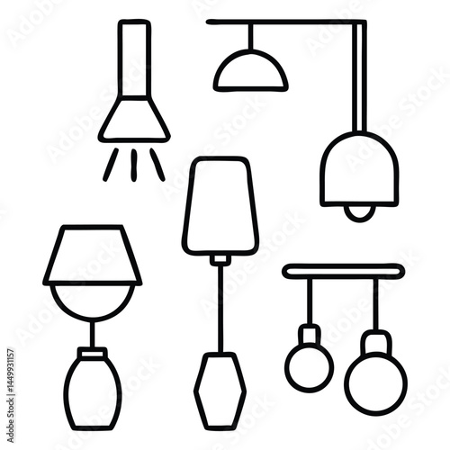 Collection of lamp icons thin line Silhouette style vector Design