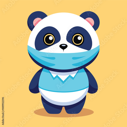 Meet our adorable panda mascot, thoughtfully wearing a mask to promote virus prevention. This charming animal cartoon character is designed to educate and encourage safety in a fun and engaging way. P