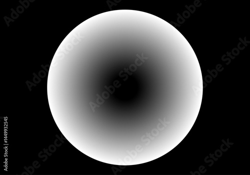 Composición abstracta en blanco y negro. Agujero negro en una esfera blanca sobre fondo negro