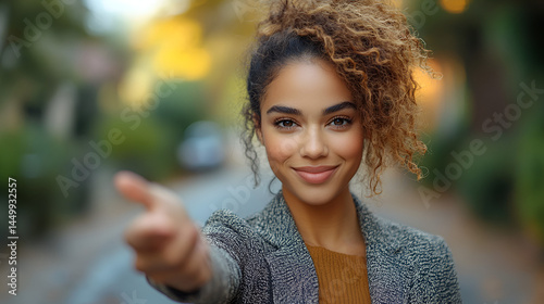 Welcome smiling beautiful woman 