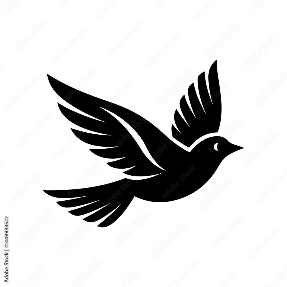 Obraz premium Minimal Flying Bird Icon Silhouette Vector on Clean White Background.