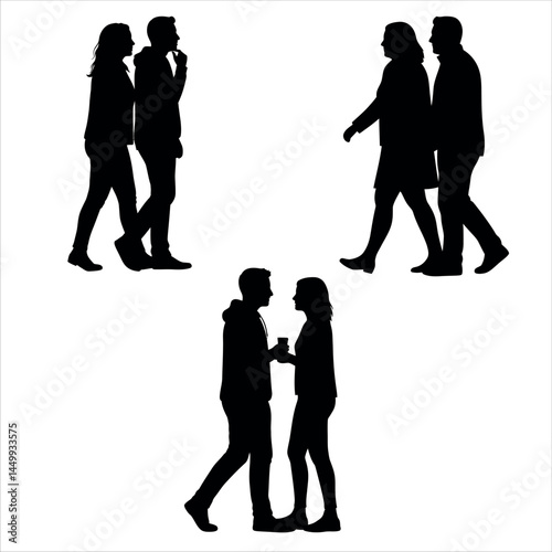 Silhouettes of people walking and standing together design