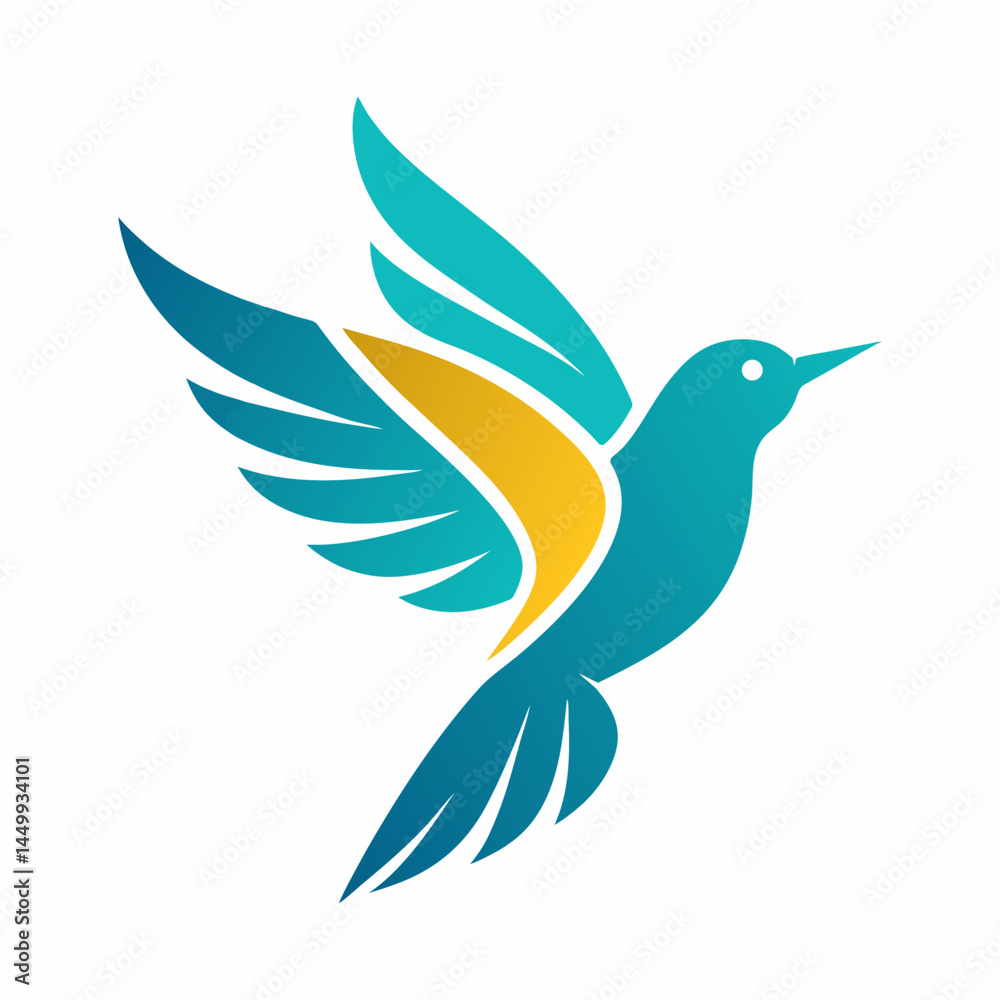 Obraz premium High-Contrast Flying Bird Icon Black Silhouette on White,