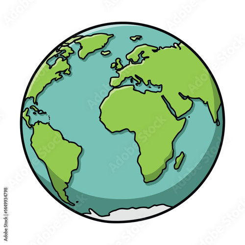 Cartoon vector globe with green continents
