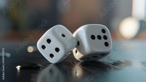 A moment of chance captured in two white dice resting on a textured surface, poised to determine fate in games of luck and strategy.