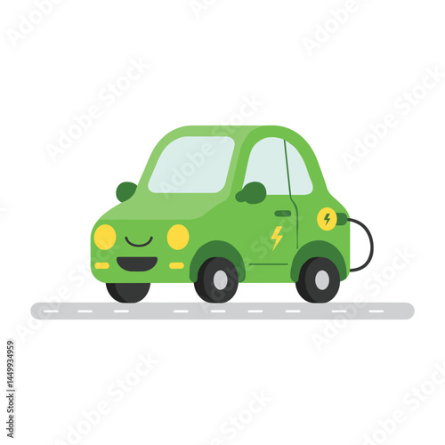 Green electric car flat cartoon vector