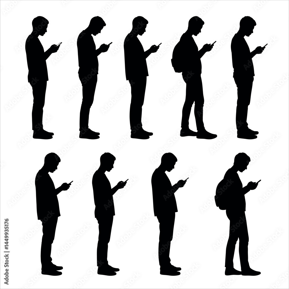 People using mobile phones silhouette vector illustration People using mobile phones silhouette vector illustration