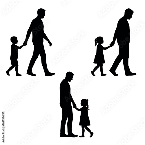 Fatherhood silhouette with children walking together design