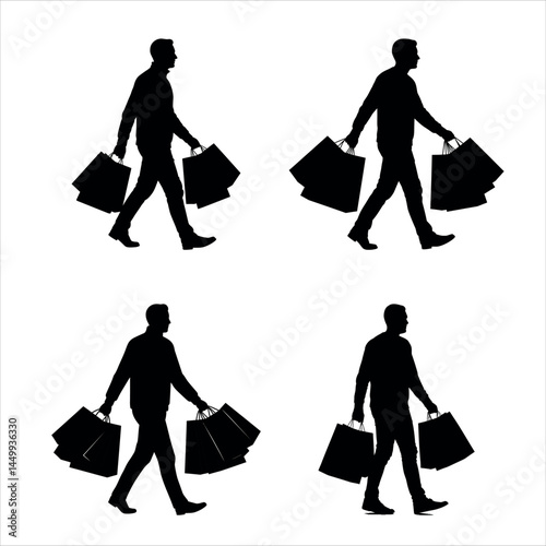 Man silhouette with shopping bags seamless pattern design