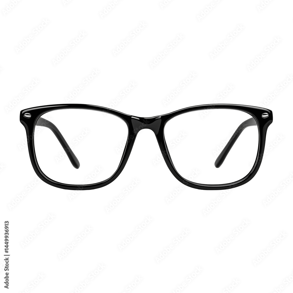 Fototapeta premium Black rectangular eyeglasses with clear lenses isolated on white transparent background