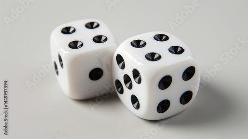 A moment of chance captured in two white dice resting on a textured surface, poised to determine fate in games of luck and strategy.