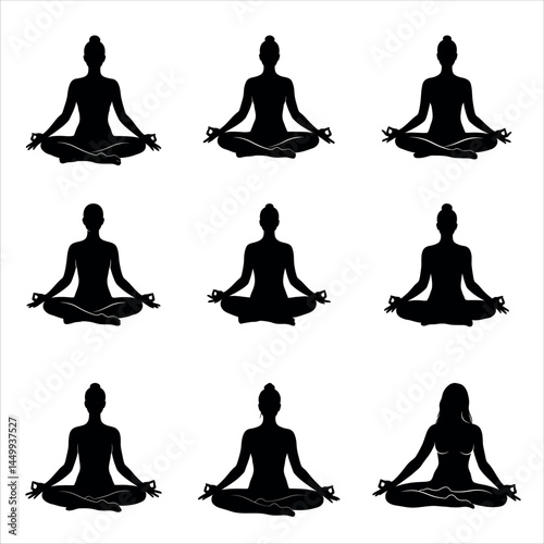 Yoga meditation poses silhouette wellness zen mindfulness