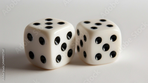 A moment of chance captured in two white dice resting on a textured surface, poised to determine fate in games of luck and strategy.