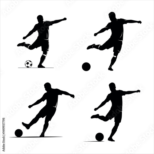 Soccer player silhouettes kicking ball vector illustration