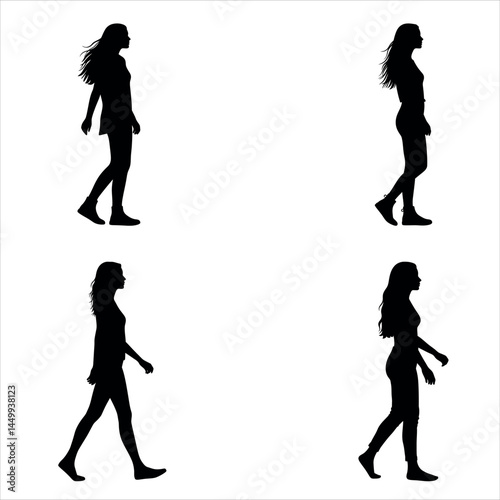 Woman walking silhouette design template vector graphic art