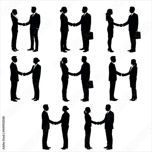 Business people silhouettes shaking hands partnership deal
