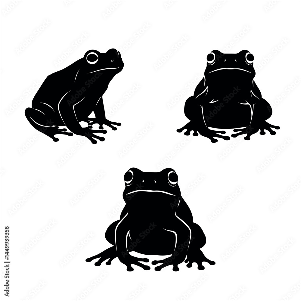 Three frogs silhouette graphic illustration amphibians art