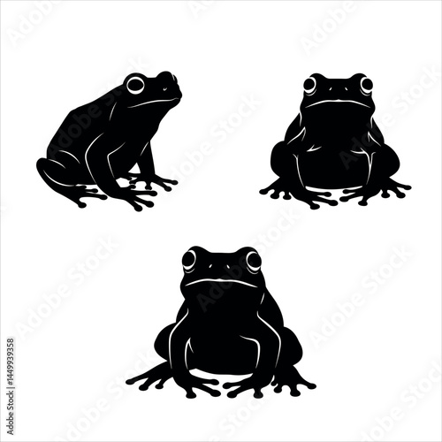 Three frogs silhouette graphic illustration amphibians art