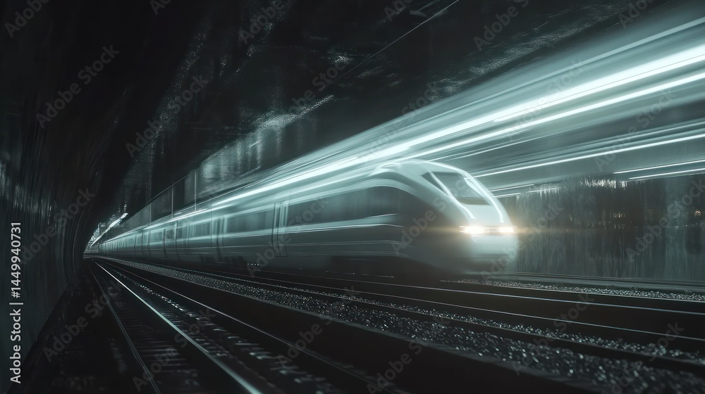 Fototapeta premium High speed train in a dark tunnel at night