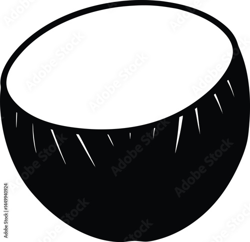 coconut half with visible flesh on white 