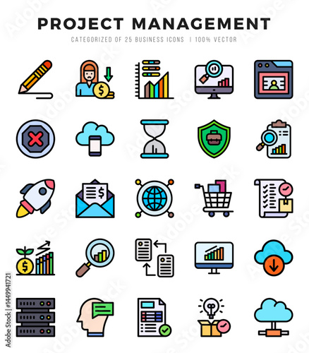 Set of Lineal Color Project Management Icons. Lineal Color art icon. Vector illustration