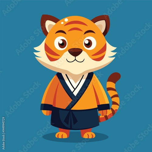 Discover the charm of this cute tiger wearing a robe in a delightful cartoon mascot illustration! Perfect for storybooks, animation, and print products, this adorable tiger design combines whimsy and 