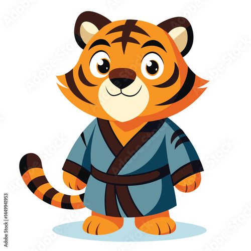 Discover the charm of this cute tiger wearing a robe in a delightful cartoon mascot illustration! Perfect for storybooks, animation, and print products, this adorable tiger design combines whimsy and 