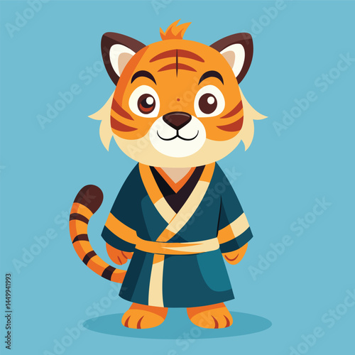 Discover the charm of this cute tiger wearing a robe in a delightful cartoon mascot illustration! Perfect for storybooks, animation, and print products, this adorable tiger design combines whimsy and 