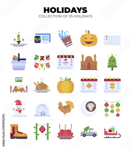 Holidays. Collection of 25 Festive Icons