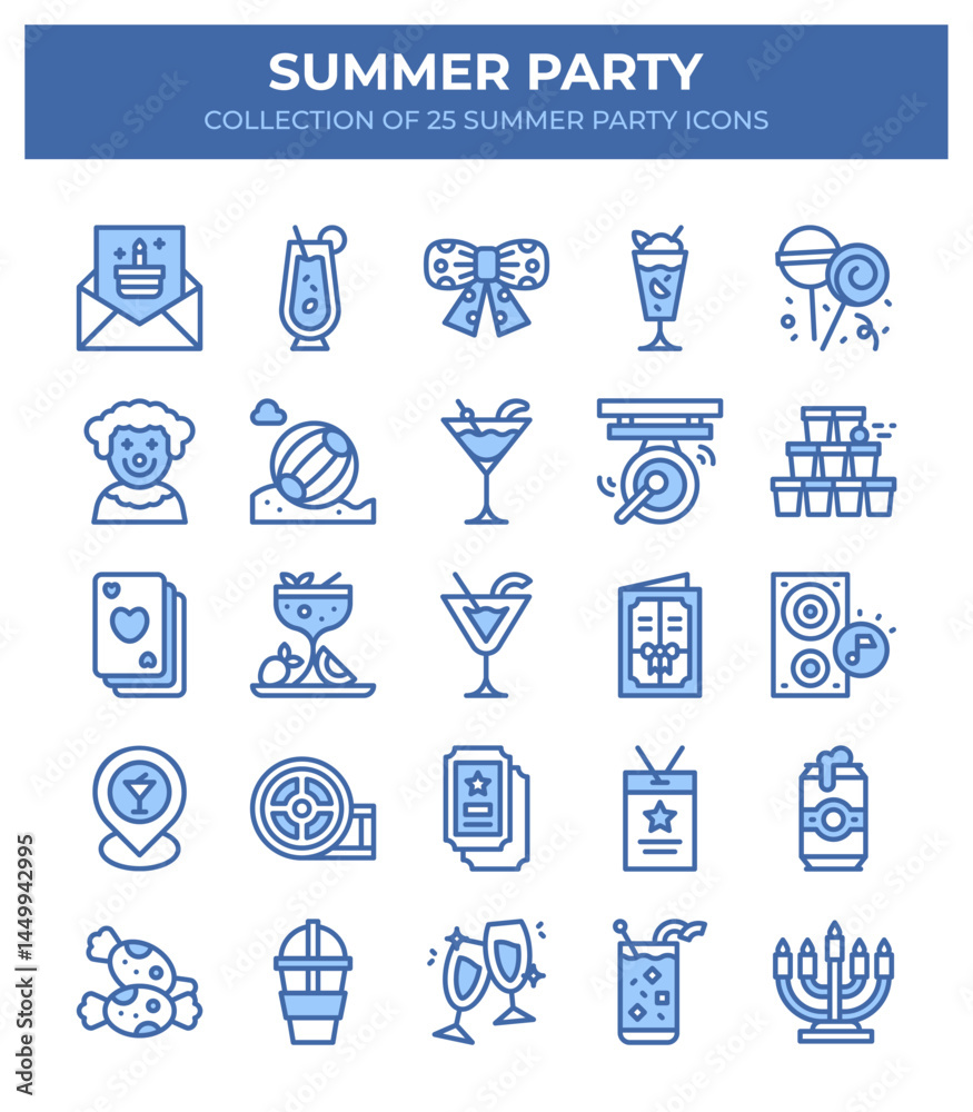 Summer Party Icons. A Collection of 25 Summer Party Theme Icons Summer Party Icons. A Collection of 25 Summer Party Theme Icons